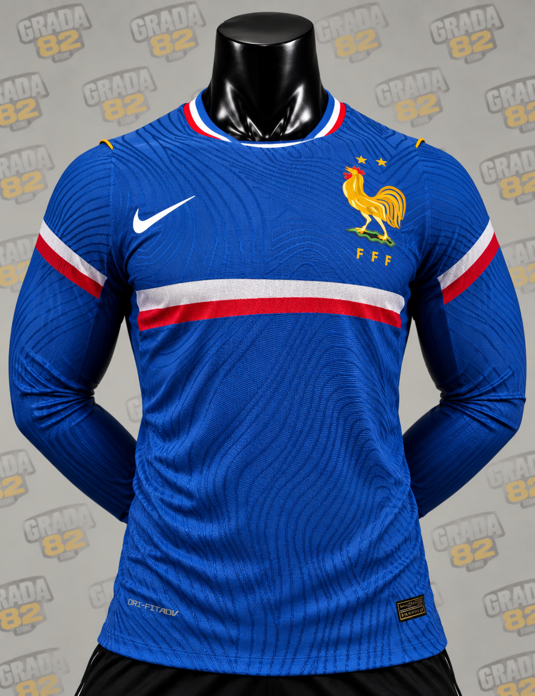 Francia manga larga azul vibrante