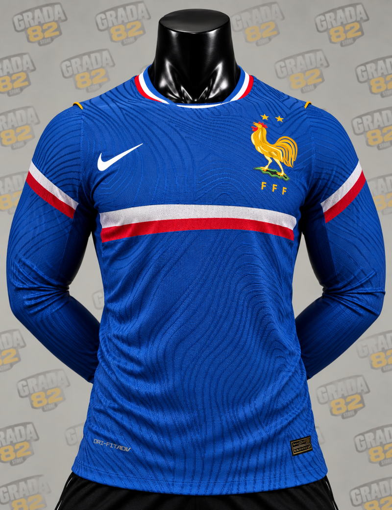 Francia manga larga azul vibrante